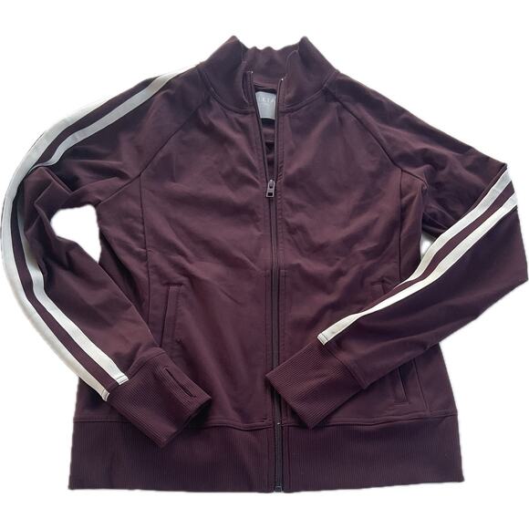Athleta zip up jacket Medium Dark cherry with white trim - Picture 1 of 4